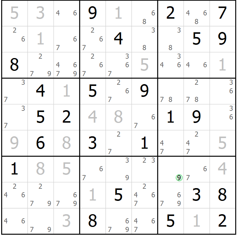 Position des candidats pour la solution de la Gr 53 page 56 du magazine de sudoku Giga sudoku niv 6-8 n° 032