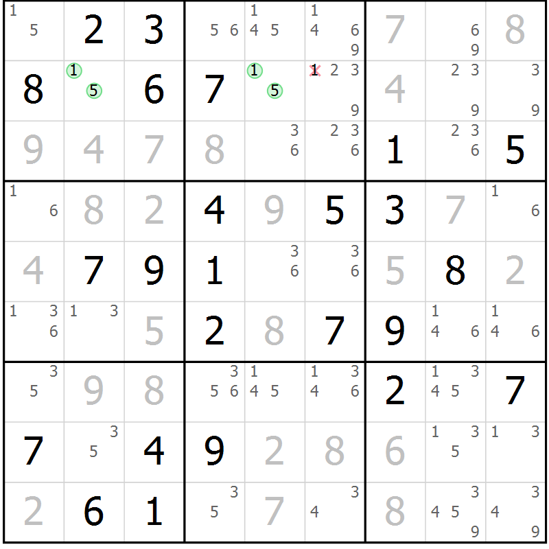 Position des candidats pour la solution de la Gr 55 page 58 du magazine de sudoku Giga sudoku niv 6-8 n° 032