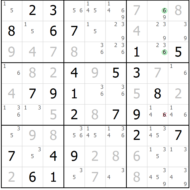 Position des candidats pour la solution de la Gr 55 page 58 du magazine de sudoku Giga sudoku niv 6-8 n° 032