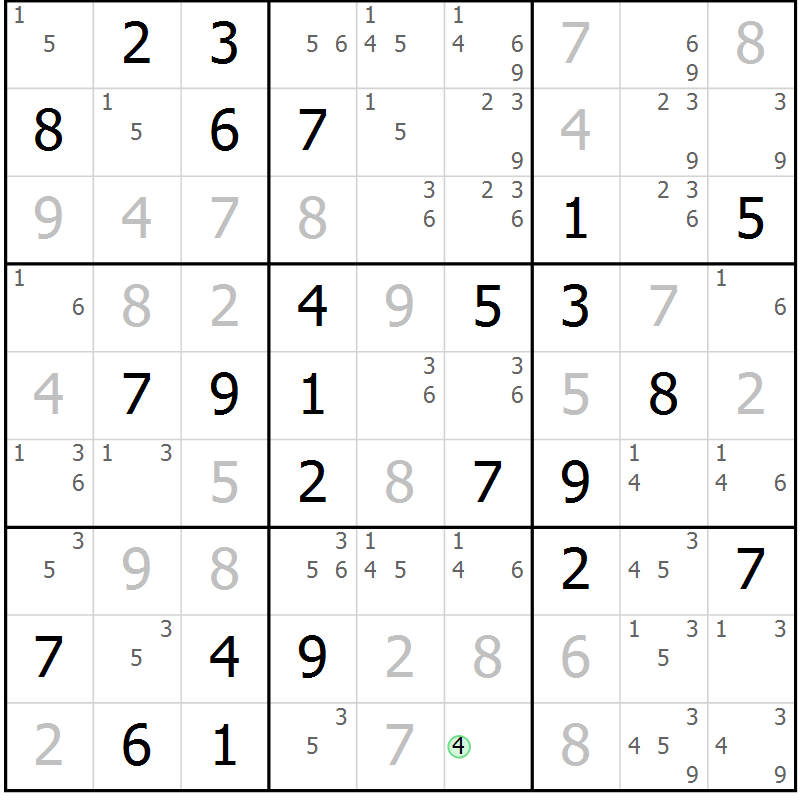 Position des candidats pour la solution de la Gr 55 page 58 du magazine de sudoku Giga sudoku niv 6-8 n° 032