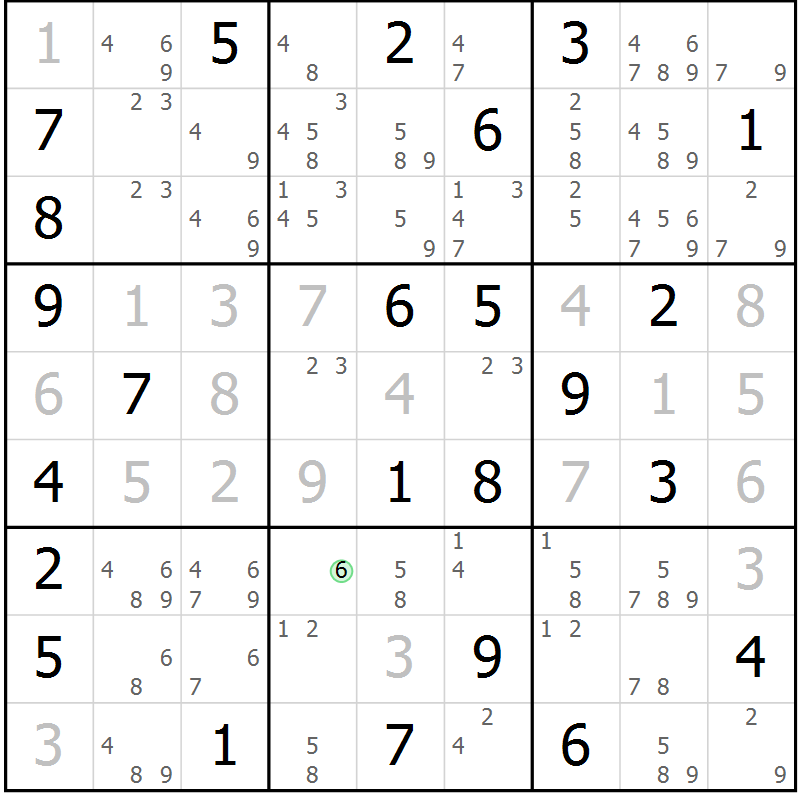 Position des candidats pour la solution de la Gr 56 page 59 du magazine de sudoku Giga sudoku niv 6-8 n° 032