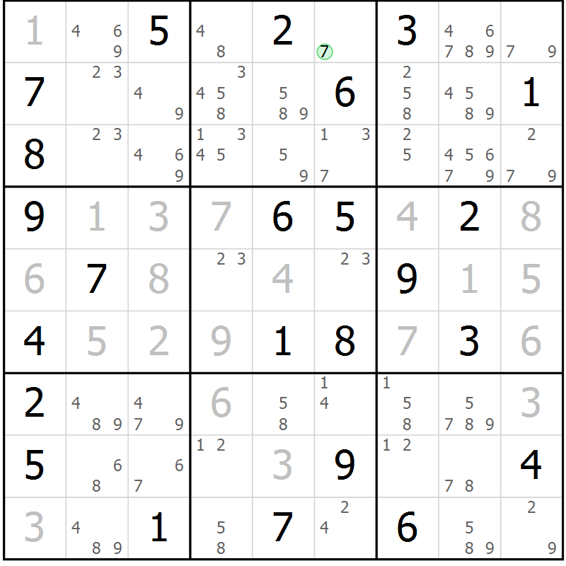 Position des candidats pour la solution de la Gr 56 page 59 du magazine de sudoku Giga sudoku niv 6-8 n° 032