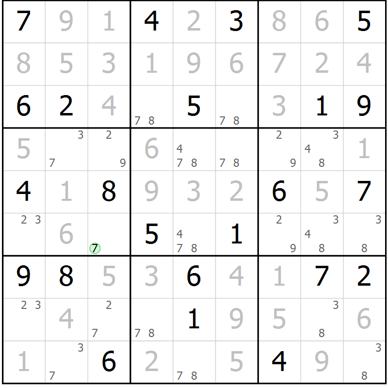 Position des candidats pour la solution de la Gr 57 page 60 du magazine de sudoku Giga sudoku niv 6-8 n° 032