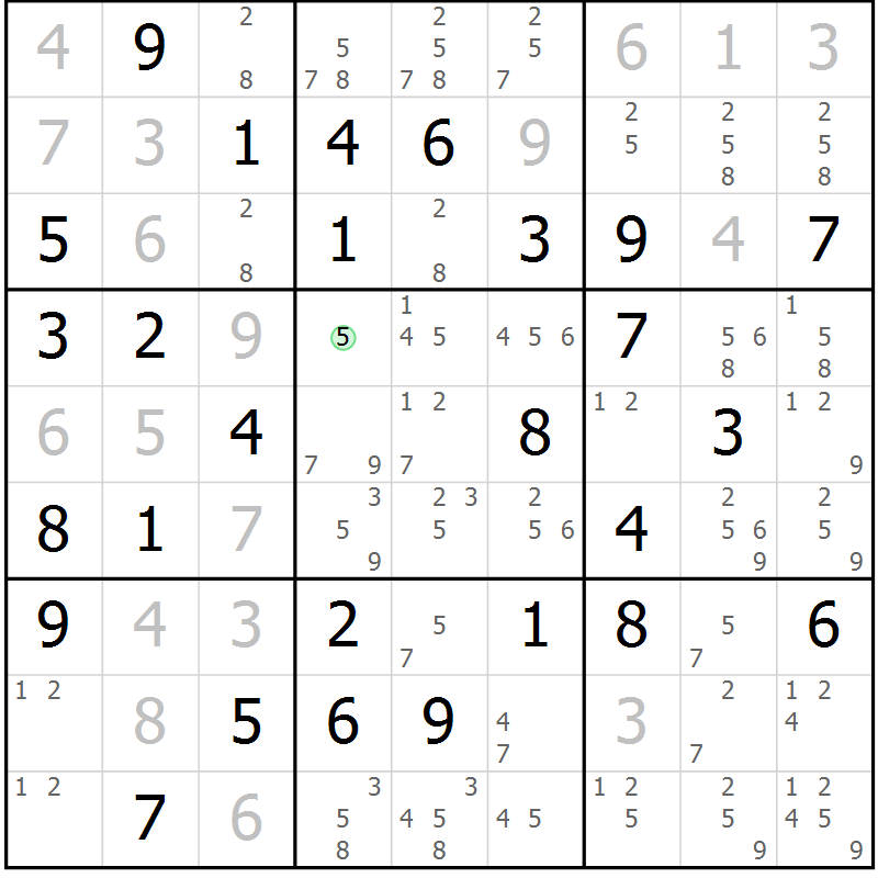 Position des candidats pour la solution de la Gr 6 page 9 du magazine de sudoku Giga sudoku niv 6-8 n° 032