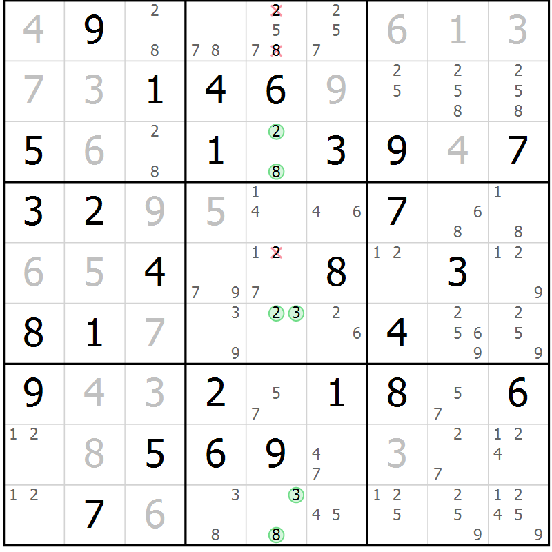 Position des candidats pour la solution de la Gr 6 page 9 du magazine de sudoku Giga sudoku niv 6-8 n° 032