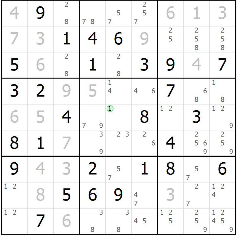 Position des candidats pour la solution de la Gr 6 page 9 du magazine de sudoku Giga sudoku niv 6-8 n° 032