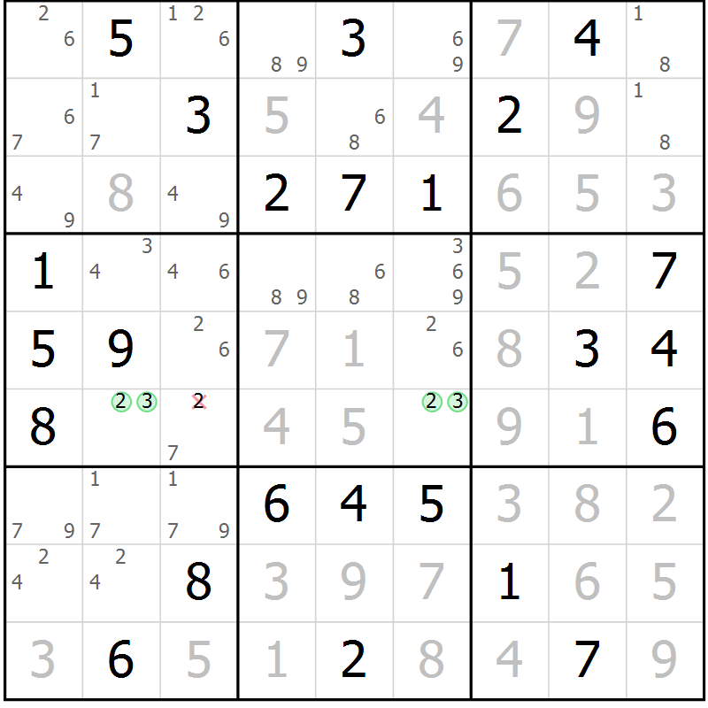 Position des candidats pour la solution de la Gr 60 page 63 du magazine de sudoku Giga sudoku niv 6-8 n° 032