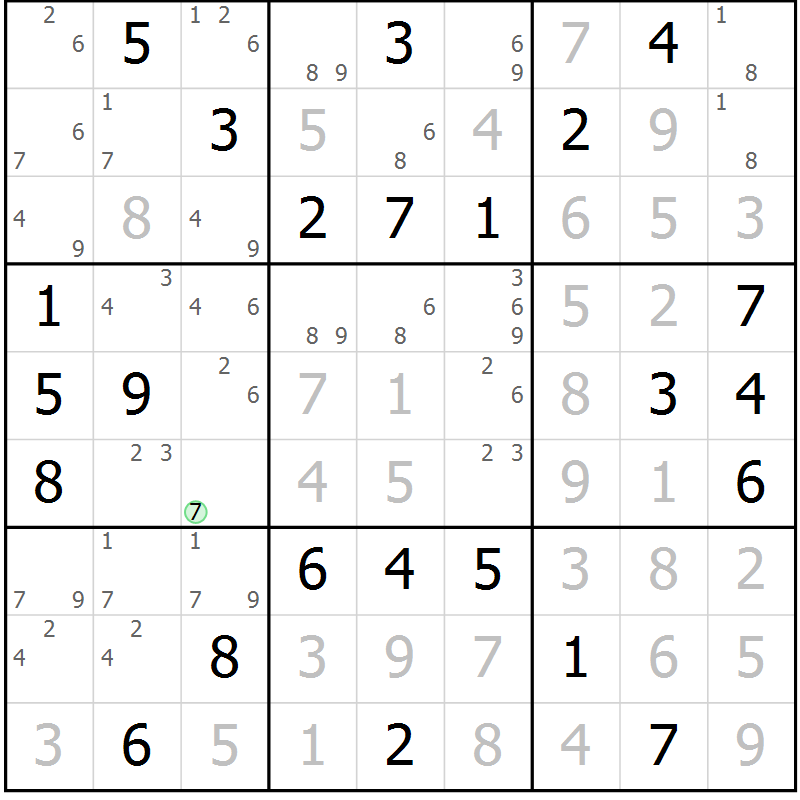 Position des candidats pour la solution de la Gr 60 page 63 du magazine de sudoku Giga sudoku niv 6-8 n° 032