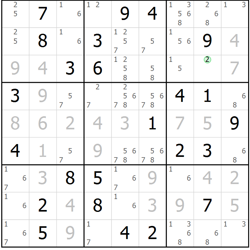 Position des candidats pour la solution de la Gr 61 page 64 du magazine de sudoku Giga sudoku niv 6-8 n° 032