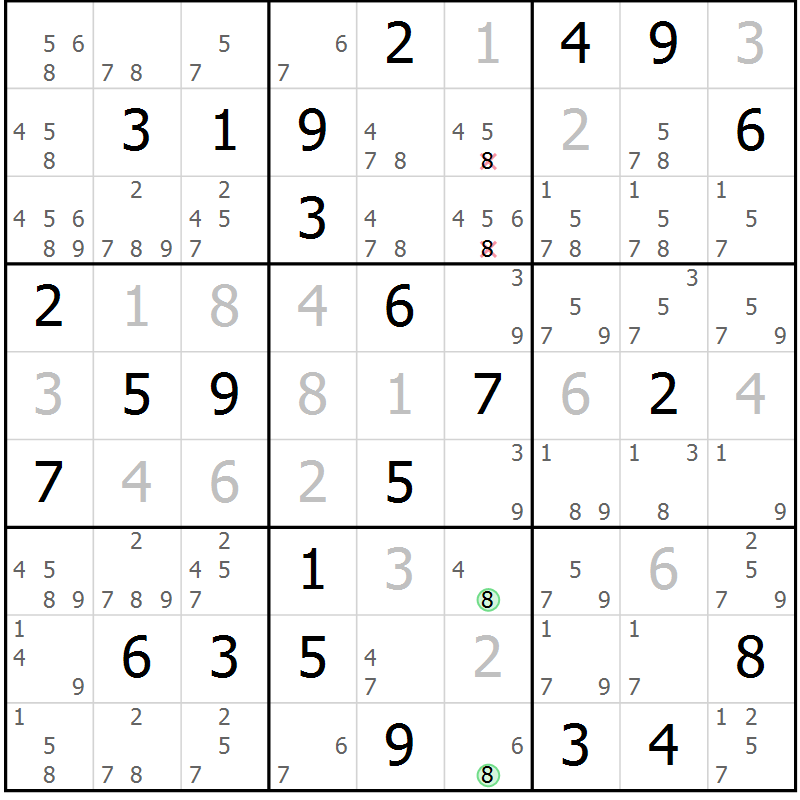 Position des candidats pour la solution de la Gr 62 page 65 du magazine de sudoku Giga sudoku niv 6-8 n° 032