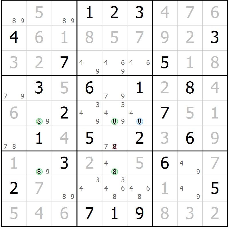 Position des candidats pour la solution de la Gr 63 page 66 du magazine de sudoku Giga sudoku niv 6-8 n° 032