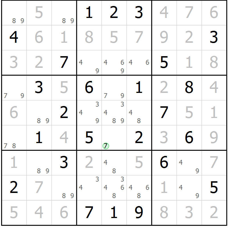 Position des candidats pour la solution de la Gr 63 page 66 du magazine de sudoku Giga sudoku niv 6-8 n° 032