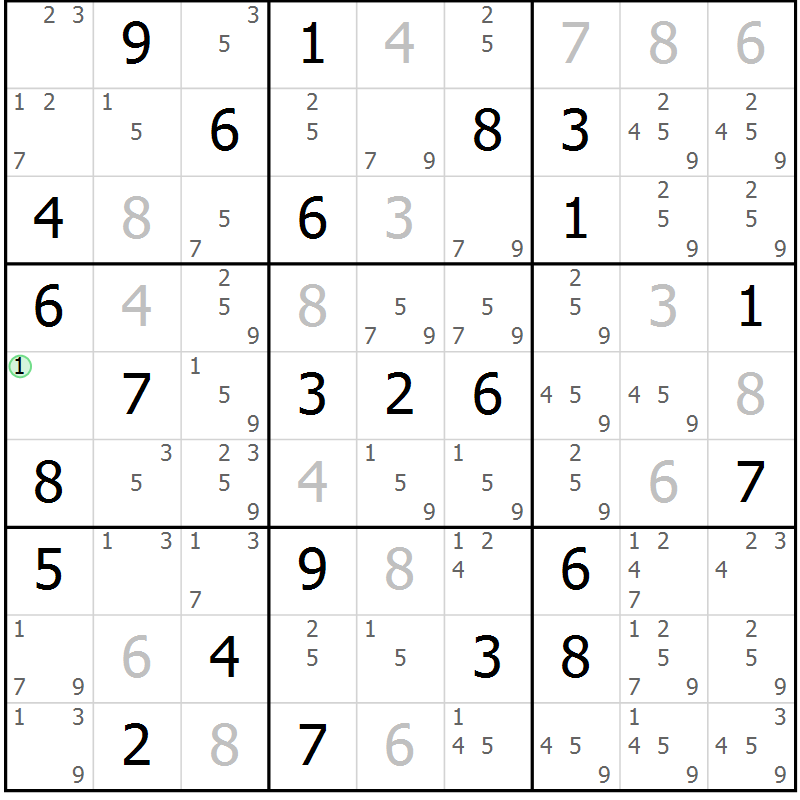 Position des candidats pour la solution de la Gr 64 page 67 du magazine de sudoku Giga sudoku niv 6-8 n° 032