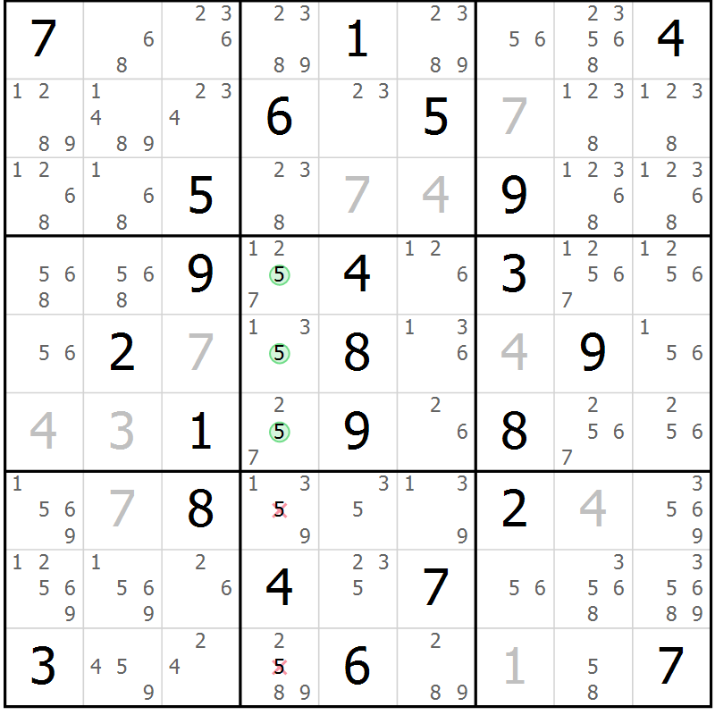 Position des candidats pour la solution de la Gr 67 page 70 du magazine de sudoku Giga sudoku niv 6-8 n° 032