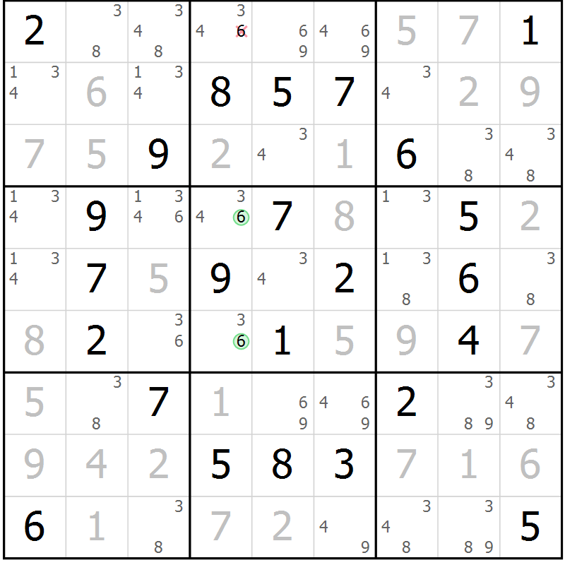 Position des candidats pour la solution de la Gr 68 page 71 du magazine de sudoku Giga sudoku niv 6-8 n° 032