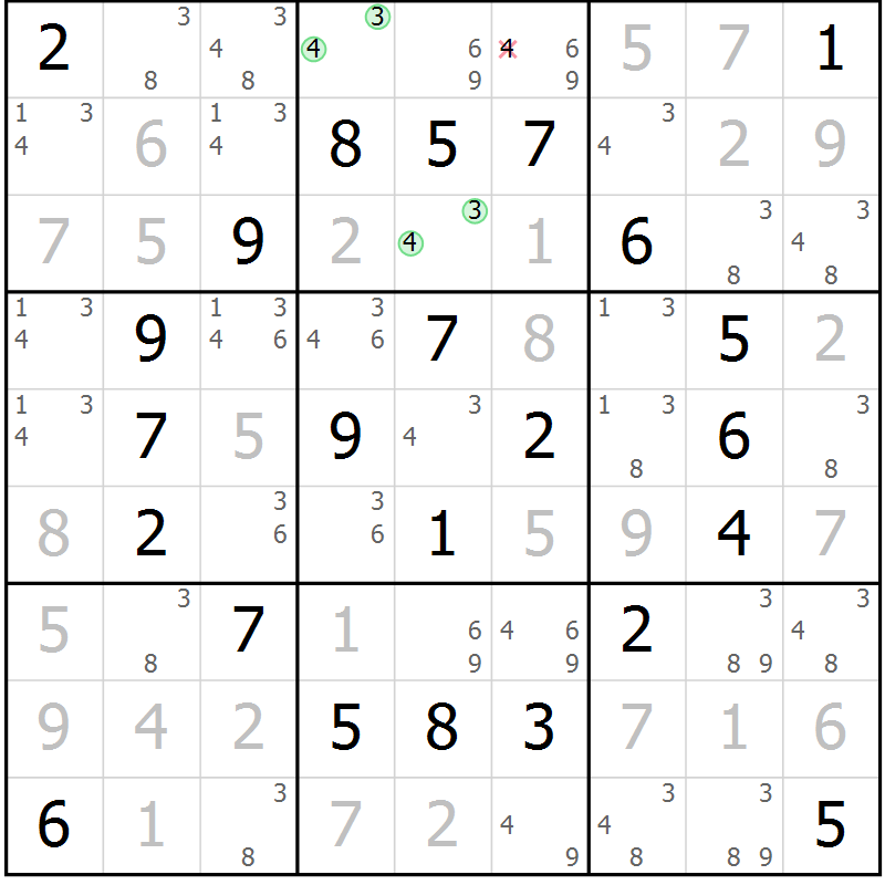 Position des candidats pour la solution de la Gr 68 page 71 du magazine de sudoku Giga sudoku niv 6-8 n° 032