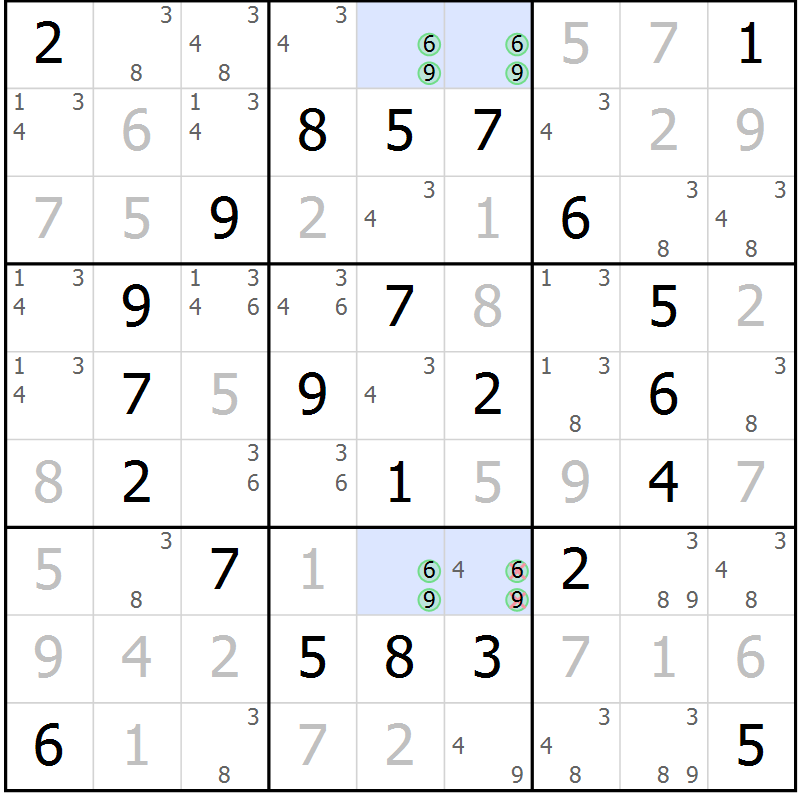 Position des candidats pour la solution de la Gr 68 page 71 du magazine de sudoku Giga sudoku niv 6-8 n° 032