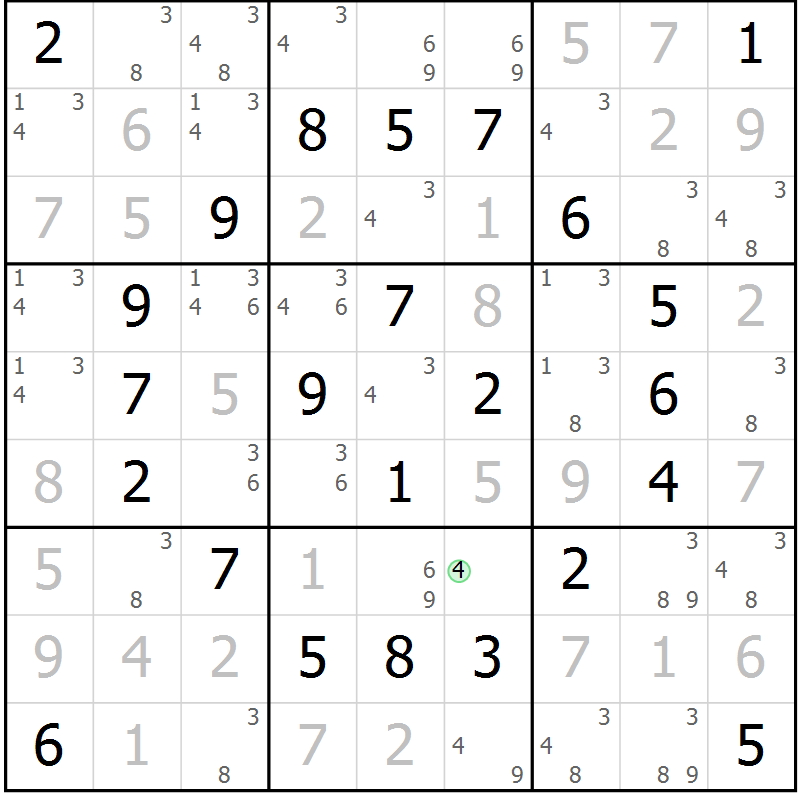 Position des candidats pour la solution de la Gr 68 page 71 du magazine de sudoku Giga sudoku niv 6-8 n° 032