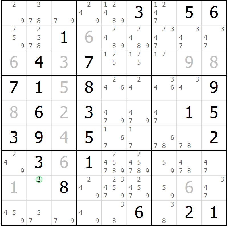 Position des candidats pour la solution de la Gr 69 page 72 du magazine de sudoku Giga sudoku niv 6-8 n° 032