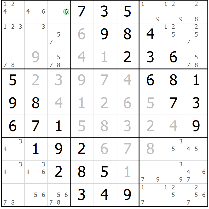 Position des candidats pour la solution de la Gr 7 page 10 du magazine de sudoku Giga sudoku niv 6-8 n° 032