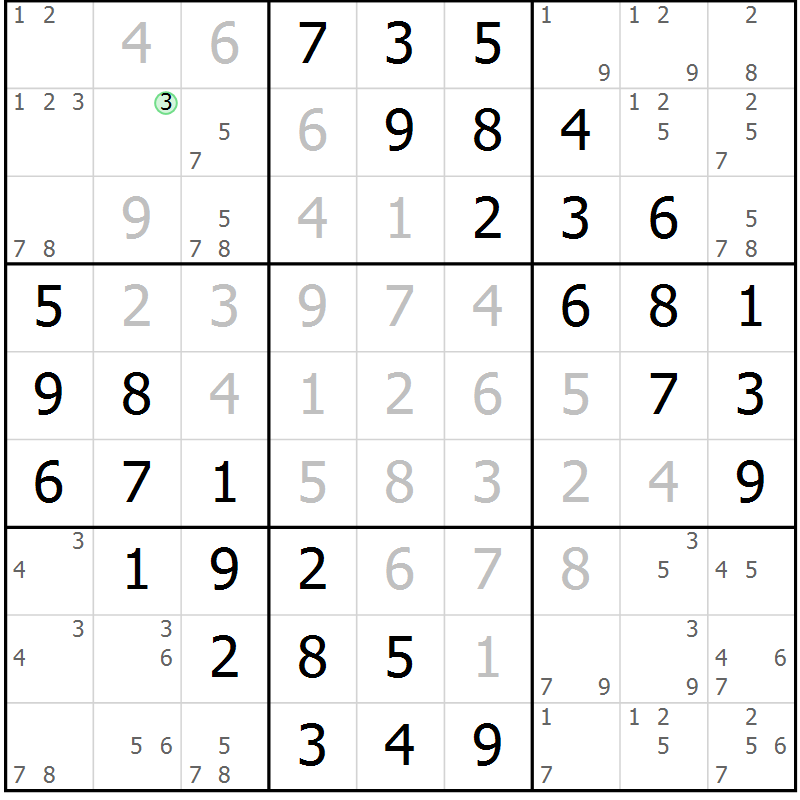 Position des candidats pour la solution de la Gr 7 page 10 du magazine de sudoku Giga sudoku niv 6-8 n° 032