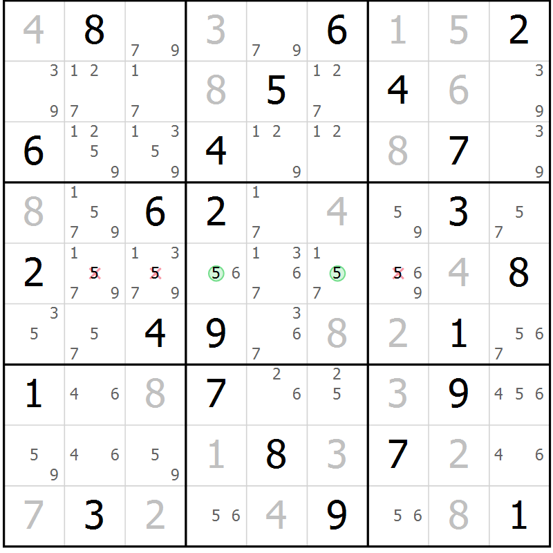 Position des candidats pour la solution de la Gr 70 page 73 du magazine de sudoku Giga sudoku niv 6-8 n° 032