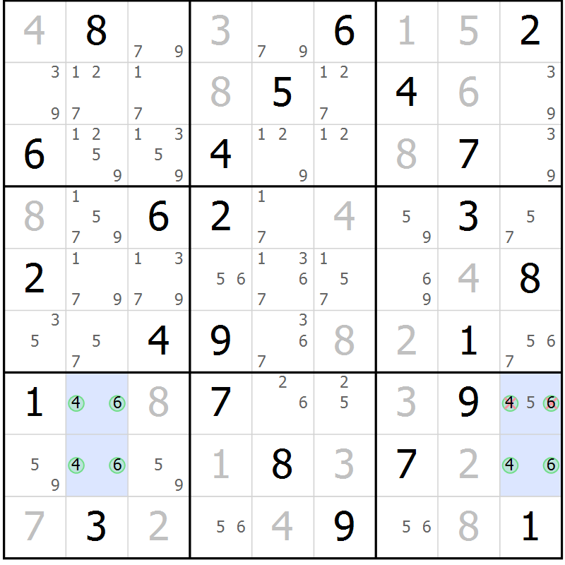 Position des candidats pour la solution de la Gr 70 page 73 du magazine de sudoku Giga sudoku niv 6-8 n° 032