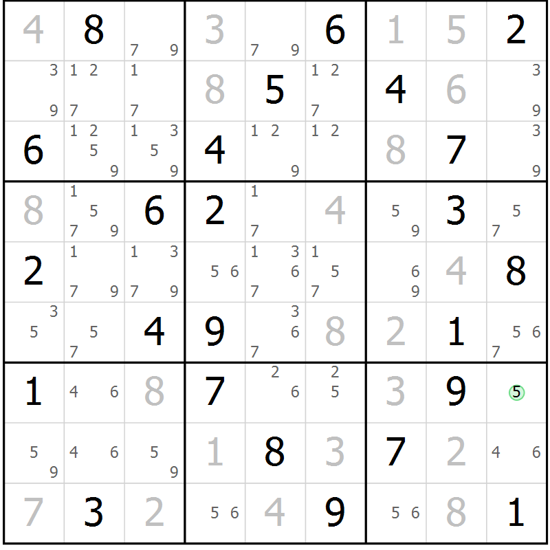 Position des candidats pour la solution de la Gr 70 page 73 du magazine de sudoku Giga sudoku niv 6-8 n° 032