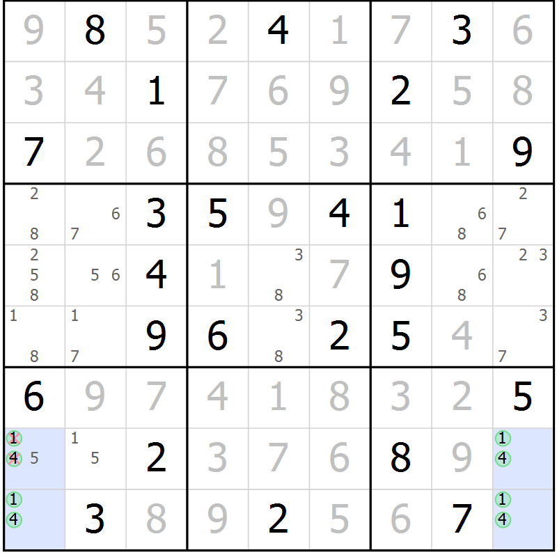 Position des candidats pour la solution de la Gr 71 page 74 du magazine de sudoku Giga sudoku niv 6-8 n° 032
