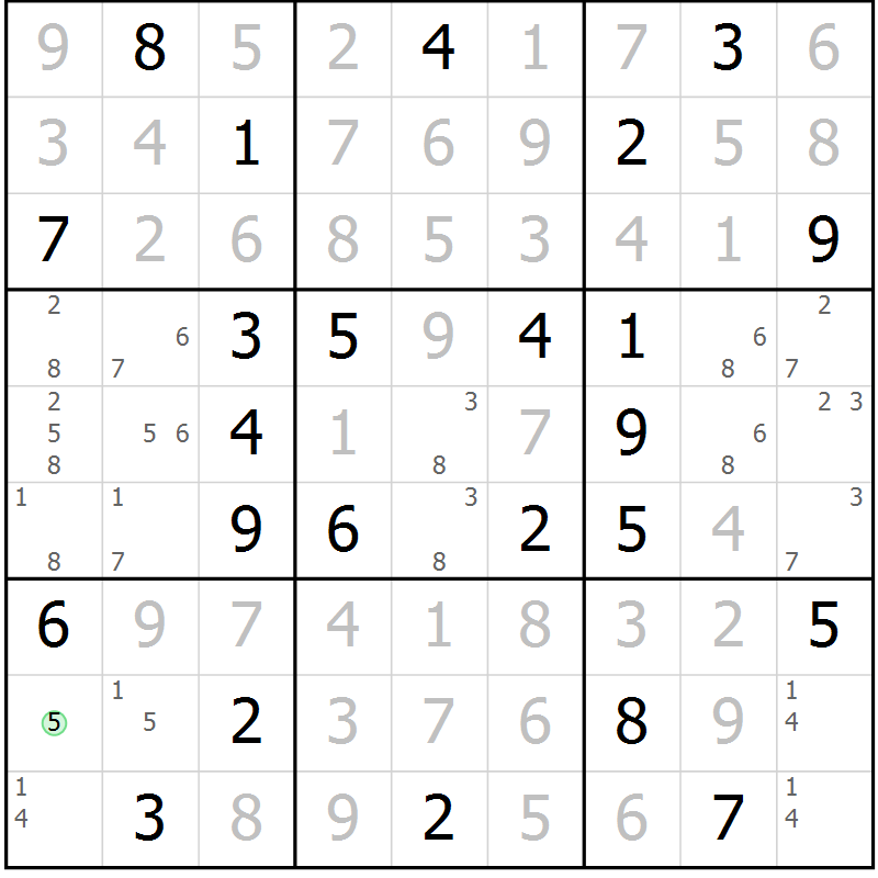 Position des candidats pour la solution de la Gr 71 page 74 du magazine de sudoku Giga sudoku niv 6-8 n° 032