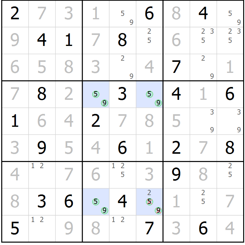 Position des candidats pour la solution de la Gr 72 page 75 du magazine de sudoku Giga sudoku niv 6-8 n° 032