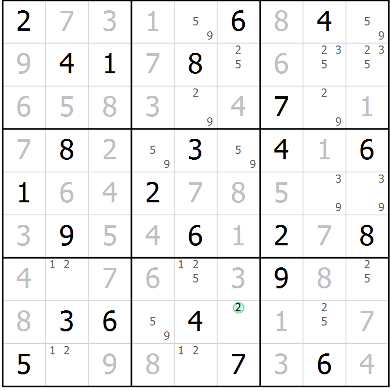 Position des candidats pour la solution de la Gr 72 page 75 du magazine de sudoku Giga sudoku niv 6-8 n° 032