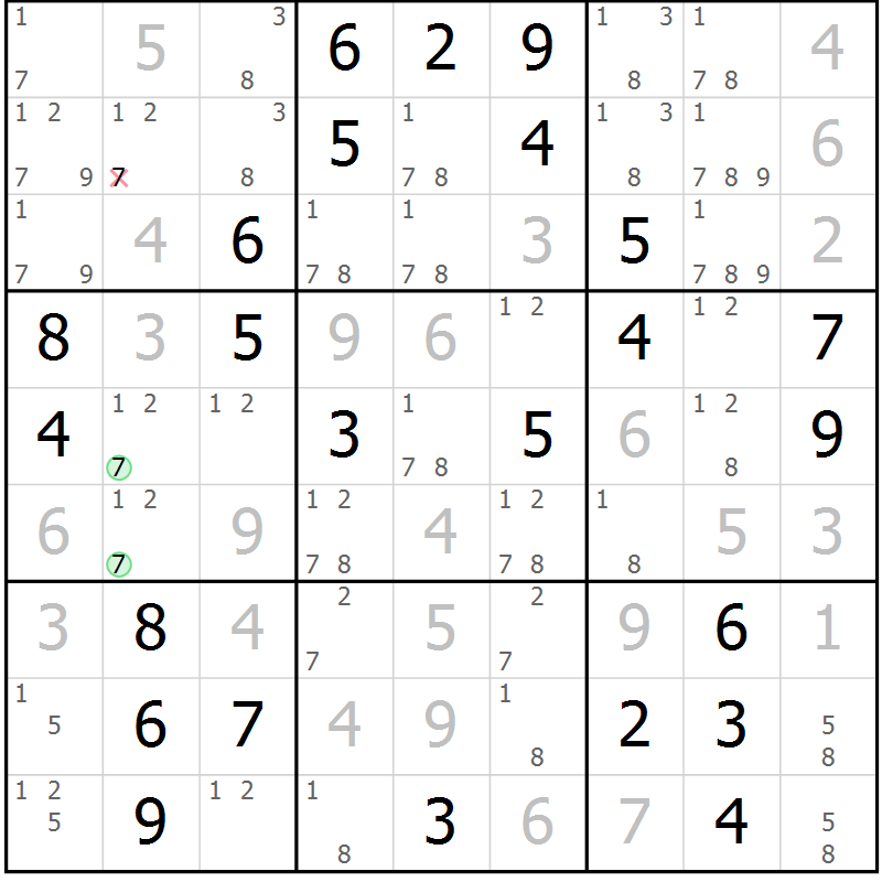 Position des candidats pour la solution de la Gr 74 page 77 du magazine de sudoku Giga sudoku niv 6-8 n° 032