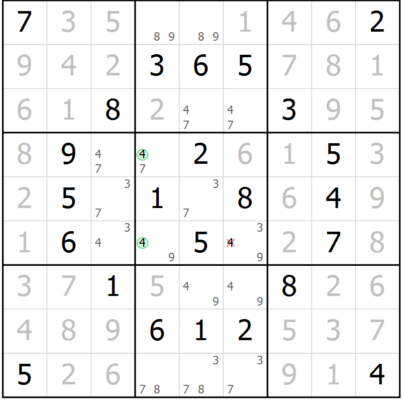 Position des candidats pour la solution de la Gr 75 page 78 du magazine de sudoku Giga sudoku niv 6-8 n° 032