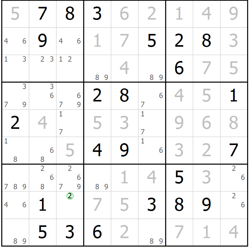 Position des candidats pour la solution de la Gr 76 page 79 du magazine de sudoku Giga sudoku niv 6-8 n° 032