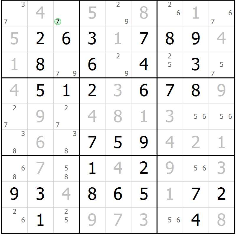 Position des candidats pour la solution de la Gr 77 page 80 du magazine de sudoku Giga sudoku niv 6-8 n° 032