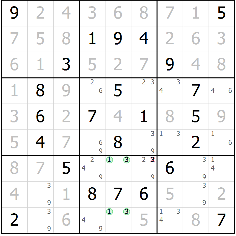 Position des candidats pour la solution de la Gr 78 page 81 du magazine de sudoku Giga sudoku niv 6-8 n° 032