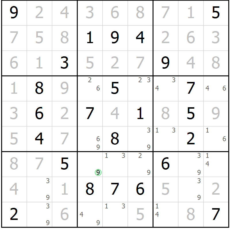 Position des candidats pour la solution de la Gr 78 page 81 du magazine de sudoku Giga sudoku niv 6-8 n° 032