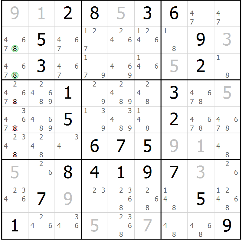 Position des candidats pour la solution de la Gr 79 page 82 du magazine de sudoku Giga sudoku niv 6-8 n° 032