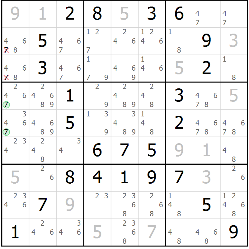 Position des candidats pour la solution de la Gr 79 page 82 du magazine de sudoku Giga sudoku niv 6-8 n° 032