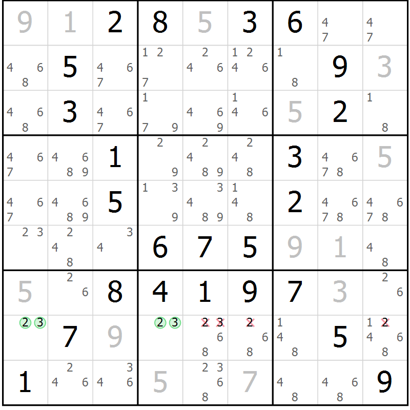 Position des candidats pour la solution de la Gr 79 page 82 du magazine de sudoku Giga sudoku niv 6-8 n° 032