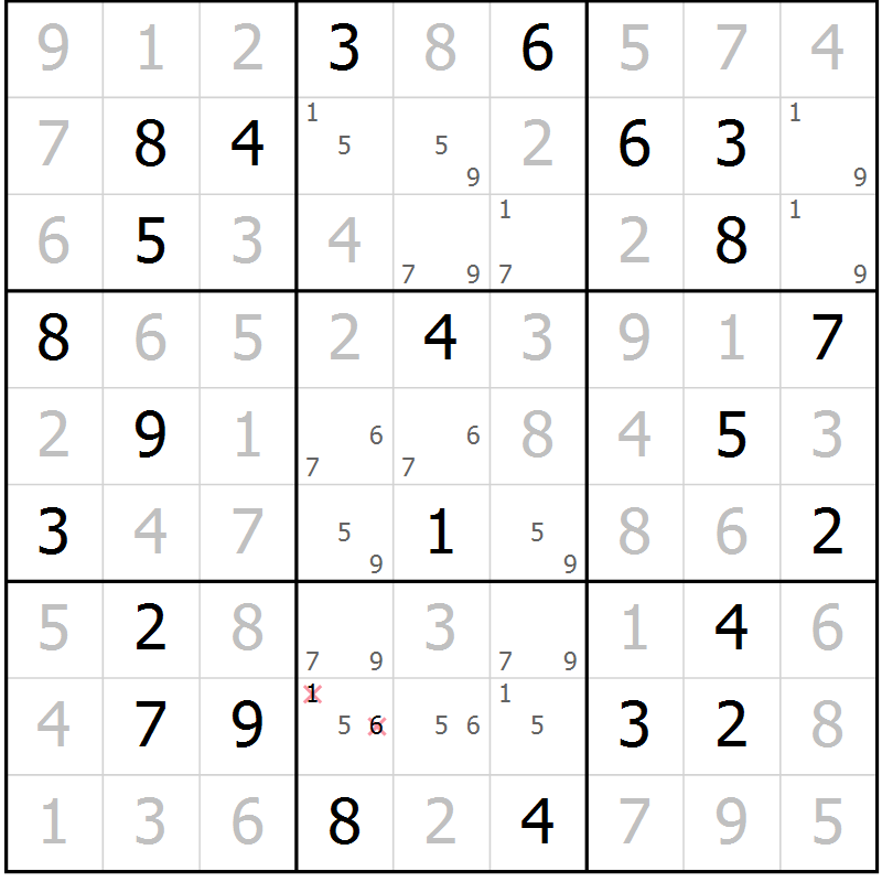 Position des candidats pour la solution de la Gr 80 page 83 du magazine de sudoku Giga sudoku niv 6-8 n° 032