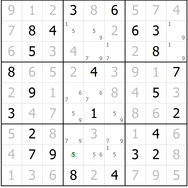 Position des candidats pour la solution de la Gr 80 page 83 du magazine de sudoku Giga sudoku niv 6-8 n° 032