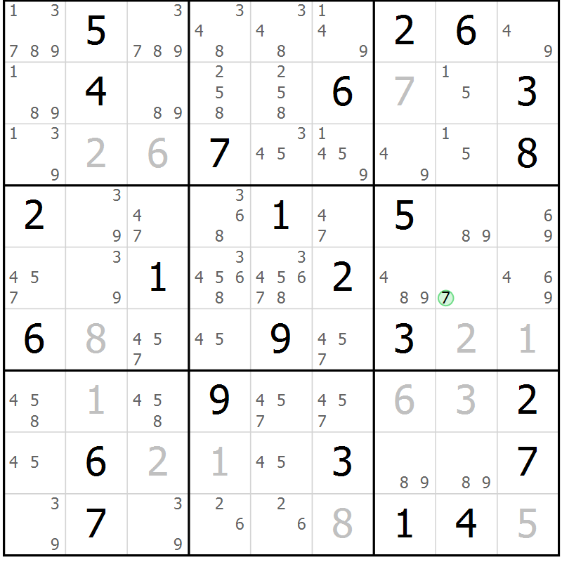 Position des candidats pour la solution de la Gr 82 page 85 du magazine de sudoku Giga sudoku niv 6-8 n° 032