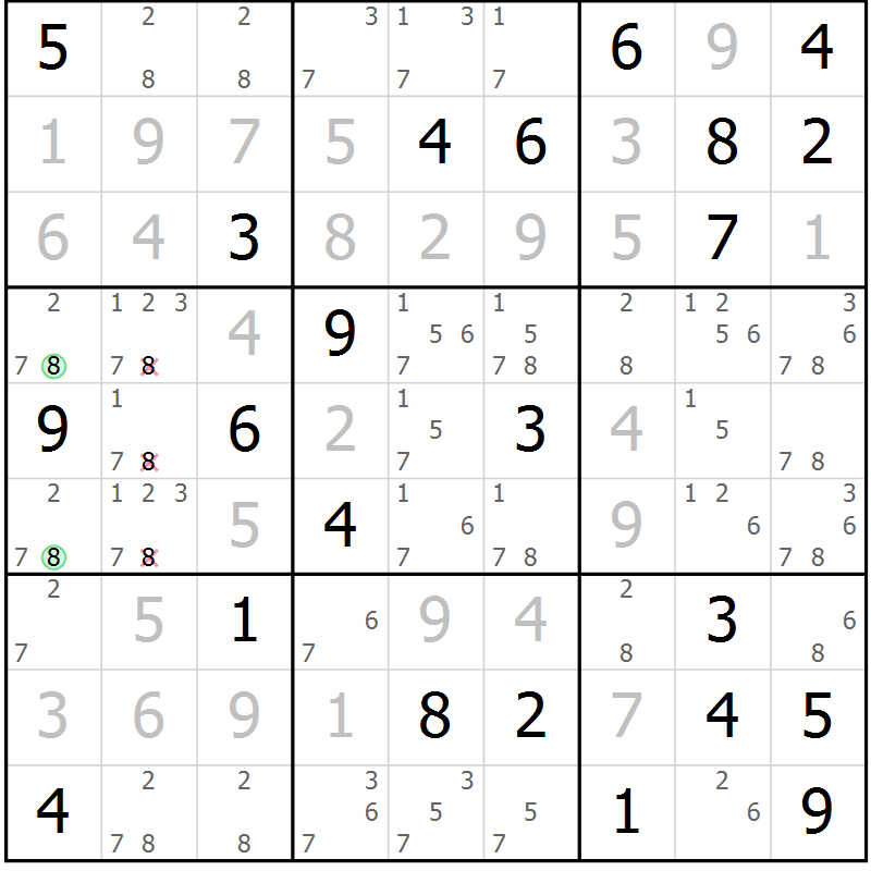 Position des candidats pour la solution de la Gr 83 page 86 du magazine de sudoku Giga sudoku niv 6-8 n° 032