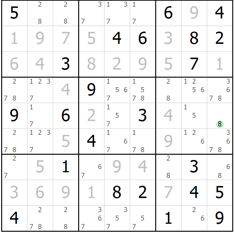 Position des candidats pour la solution de la Gr 83 page 86 du magazine de sudoku Giga sudoku niv 6-8 n° 032