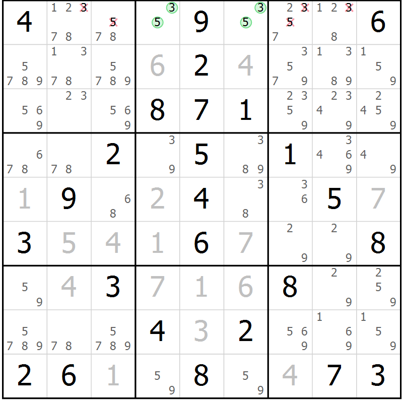 Position des candidats pour la solution de la Gr 84 page 87 du magazine de sudoku Giga sudoku niv 6-8 n° 032