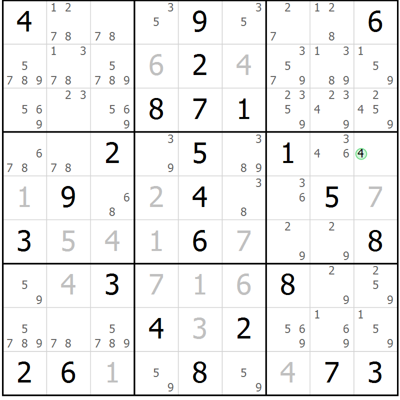 Position des candidats pour la solution de la Gr 84 page 87 du magazine de sudoku Giga sudoku niv 6-8 n° 032