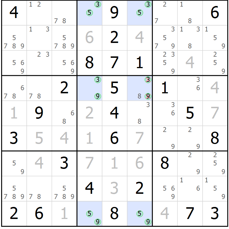 Position des candidats pour la solution de la Gr 84 page 87 du magazine de sudoku Giga sudoku niv 6-8 n° 032