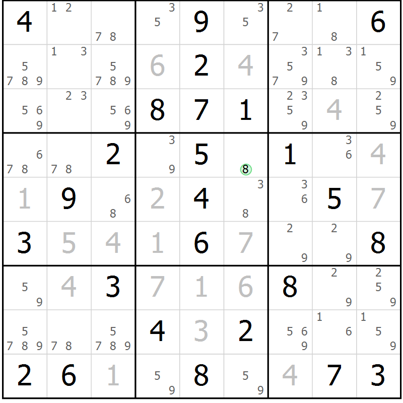 Position des candidats pour la solution de la Gr 84 page 87 du magazine de sudoku Giga sudoku niv 6-8 n° 032